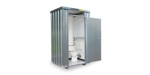 Toilettenbox mit 150 L Frischwassertank  – 1 qm, H2425 x B1400 x T1250 mm, mobil einsetzbar, Erfolgt fertig montiert
