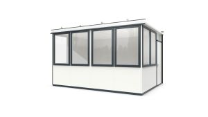 Pförtnerhaus - Meisterbüro MultiRoom Outdoor Basic 15 - H2820 x B4680 x T3390 mm ohne Elektropaket in RAL 9002 - Grauweiß Pförtnerhaus - Meisterbüro MultiRoom Outdoor Basic 15 - H2820 x B4680 x T3390 mm ohne Elektropaket in RAL 9002 - Grauweiß