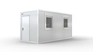 Bürocontainer isoliert, 5100 x 2160 x 2540 mm (L x B x H),  inkl. Elektropaket, 2 Fenster, Lackierung RAL 9002 grau-weiß - Variante 3