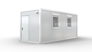 Bürocontainer isoliert, 6055 x 2435 x 2600 mm (L x B x H),  inkl. Elektropaket, 2 Fenster, Lackierung RAL 9002 grau-weiß - Variante 1