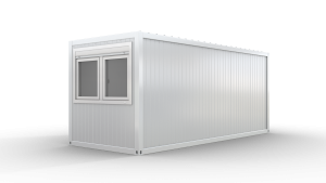 Bürocontainer isoliert, 6055 x 2435 x 2600 mm (L x B x H),  inkl. Elektropaket, 1 Fenster, Lackierung RAL 9002 grau-weiß - Variante 4