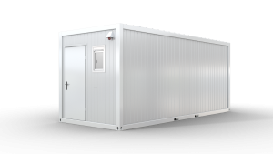 Bürocontainer mit WC, 6055 x 2435 x 2600 mm (L x B x H),  inkl. Elektropaket und Sanitäreinrichtung, 2 Fenster, Lackierung RAL 9002 grau - weiß-Variante 5