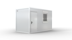 Bürocontainer isoliert, 4100 x 2160 x 2540 mm (L x B x H),  inkl. Elektropaket, 1 Fenster, Lackierung RAL 9002 grau-weiß - Variante 1