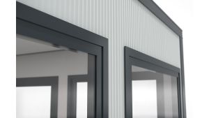 Hallencontainer SmartFlex, H2500 x B3590 x T2440 mm, 8,76 qm Grundfläche, ohne Elektropaket in RAL 9002 Grauweiß