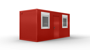 Bürocontainer isoliert, 5100 x 2160 x 2540 mm (L x B x H),  inkl. Elektropaket, 2 Fenster, Lackierung RAL 3000 feuerrot - Variante 1