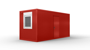 Bürocontainer isoliert, 5100 x 2160 x 2540 mm (L x B x H),  inkl. Elektropaket, 2 Fenster, Lackierung RAL 3000 feuerrot - Variante 2