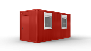 Bürocontainer isoliert, 5100 x 2160 x 2540 mm (L x B x H),  inkl. Elektropaket, 2 Fenster, Lackierung RAL 3000 feuerrot - Variante 3
