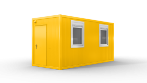 Bürocontainer isoliert, 5100 x 2160 x 2540 mm (L x B x H),  inkl. Elektropaket, 2 Fenster, Lackierung RAL 1003 signalgelb - Variante 3