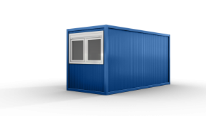 Bürocontainer isoliert, 5100 x 2160 x 2540 mm (L x B x H),  inkl. Elektropaket, 1 Fenster, Lackierung RAL 5010 enzianblau - Variante 4