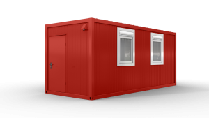 Bürocontainer isoliert, 6055 x 2435 x 2600 mm (L x B x H),  inkl. Elektropaket, 2 Fenster, Lackierung RAL 3000 feuerrot - Variante 1