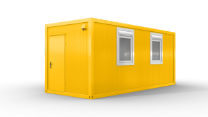 Bürocontainer isoliert, 6055 x 2435 x 2600 mm (L x B x H),  inkl. Elektropaket, 2 Fenster, Lackierung RAL 1003 signalgelb - Variante 1