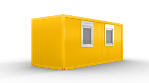 Bürocontainer isoliert, 6055 x 2435 x 2600 mm (L x B x H),  inkl. Elektropaket, 2 Fenster, Lackierung RAL 1003 signalgelb - Variante 3