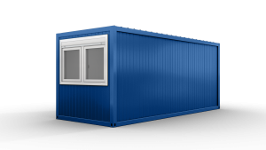 Bürocontainer isoliert, 6055 x 2435 x 2600 mm (L x B x H),  inkl. Elektropaket, 1 Fenster, Lackierung RAL 5010 enzianblau - Variante 4