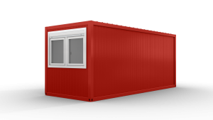 Bürocontainer isoliert, 6055 x 2435 x 2600 mm (L x B x H),  inkl. Elektropaket, 1 Fenster, Lackierung RAL 3000 feuerrot - Variante 4