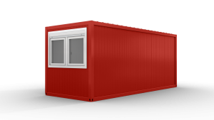 Bürocontainer mit WC, 6055 x 2435 x 2600 mm (L x B x H),  inkl. Elektropaket und Sanitäreinrichtung, 2 Fenster, Lackierung RAL 3000 feuerrot - Variante 5