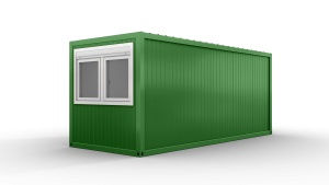 Bürocontainer mit WC, 6055 x 2435 x 2600 mm (L x B x H),  inkl. Elektropaket und Sanitäreinrichtung, 2 Fenster, Lackierung RAL 6010 grasgrün - Variante 5