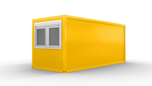Bürocontainer mit WC, 6055 x 2435 x 2600 mm (L x B x H),  inkl. Elektropaket und Sanitäreinrichtung, 2 Fenster, Lackierung RAL 1003 signalgelb - Variante 5
