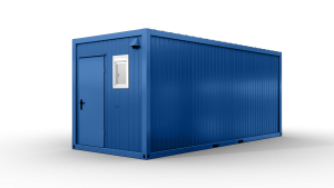 Bürocontainer mit WC, 6055 x 2435 x 2600 mm (L x B x H),  inkl. Elektropaket und Sanitäreinrichtung, 2 Fenster, Lackierung RAL 5010 enzianblau - Variante 5