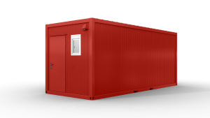 Bürocontainer mit WC, 6055 x 2435 x 2600 mm (L x B x H),  inkl. Elektropaket und Sanitäreinrichtung, 2 Fenster, Lackierung RAL 3000 feuerrot - Variante 5