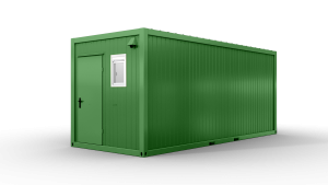 Bürocontainer mit WC, 6055 x 2435 x 2600 mm (L x B x H),  inkl. Elektropaket und Sanitäreinrichtung, 2 Fenster, Lackierung RAL 6010 grasgrün - Variante 5
