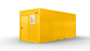 Bürocontainer mit WC, 6055 x 2435 x 2600 mm (L x B x H),  inkl. Elektropaket und Sanitäreinrichtung, 2 Fenster, Lackierung RAL 1003 signalgelb - Variante 5
