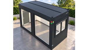 Moderner Raumcontainer - PLUSLine, 16 Fuß in RAL 7016 Anthrazit, inkl. bodentiefe Fenster und Elektropaket Moderner Raumcontainer - PLUSLine, 16 Fuß in RAL 7016 Anthrazit, inkl. bodentiefe Fenster und Elektropaket