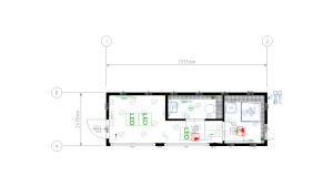 Moderner Raumcontainer -  PLUSLine, 24 Fuß mit Badezimmer in RAL 7016 Anthrazit, inkl. bodentiefe Fenster und Elektropaket