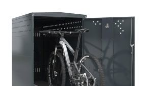 Fahrradgarage BikeBox Anbausystem (Seitenwand rechts) - H1250 x B850 x T2050 mm mit Einhebelgriff-Zylinderschloss
