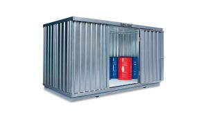Gefahrstoffcontainer WGK 1-3, H2300xB4050xT2170 mm, 1830 mm Doppelflügeltür, erfolgt fertig montiert Gefahrstoffcontainer WGK 1-3, H2300xB4050xT2170 mm, 1830 mm Doppelflügeltür, erfolgt fertig montiert