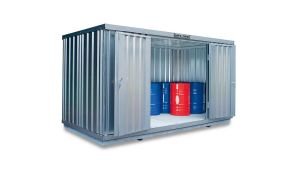 Gefahrstoffcontainer WGK 1-3, H2300xB4050xT2170 mm, 1830 mm Doppelflügeltür inkl. 1270 mm Zusatztür, erfolgt fertig montiert Gefahrstoffcontainer WGK 1-3, H2300xB4050xT2170 mm, 1830 mm Doppelflügeltür inkl. 1270 mm Zusatztür, erfolgt fertig montiert