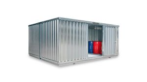 Gefahrstoffcontainer WGK 1-3, H2300xB5080xT4340 mm, 2750 mm Doppelflügeltür, erfolgt vormontiert Gefahrstoffcontainer WGK 1-3, H2300xB5080xT4340 mm, 2750 mm Doppelflügeltür, erfolgt vormontiert