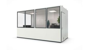 Hallencontainer MultiFlex 10, H2660 x B4560 x T2280 mm, ca. 10 m² Grundfläche, mit Office Plus Elektropaket, Farbe RAL 9002 - Grauweiß