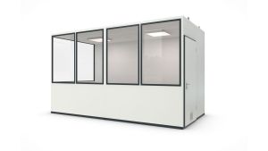 Hallencontainer MultiFlex 10, H2660 x B4560 x T2280 mm, ca. 10 m² Grundfläche, mit Office Plus Elektropaket, Farbe RAL 9002 - Grauweiß