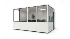 Hallencontainer MultiFlex 15, H2660 x B4560 x T3390 mm, ca. 15 m² Grundfläche, Office Plus Elektropaket, Farbe RAL 9002 - Grauweiß