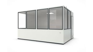 Hallencontainer MultiFlex 15, H2660 x B4560 x T3390 mm, ca. 15 m² Grundfläche, Starter Plus Elektropaket, Farbe RAL 9002 - Grauweiß
