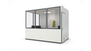 Hallencontainer MultiFlex 7, H2660 x B3390 x T2280 mm, ca. 7 m² Grundfläche, Starter Plus Elektropaket, Farbe RAL 9002 - Grauweiß