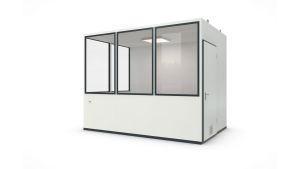 Hallencontainer MultiFlex 7, H2660 x B3390 x T2280 mm, ca. 7 m² Grundfläche, Starter Plus Elektropaket, Farbe RAL 9002 - Grauweiß