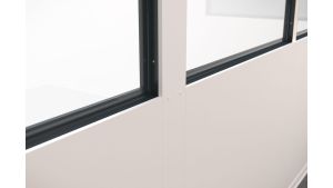 Hallencontainer MultiFlex 15, H2660 x B4560 x T3390 mm, ca. 15 m² Grundfläche, Office Plus Elektropaket, Farbe RAL 9002 - Grauweiß