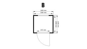 Kassenhäuschen, H2425 x B1400 x T1250 mm, 1 Fenster (Pos. B), inkl. Schreibtischablage und Stahlrohrstuhl, Aussenwandlackierung RAL 5010 enzianblau