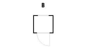 Kassenhäuschen, H2425 x B1400 x T1250 mm, 1 Fenster (Pos. B), ohne Möbelausstattung, Aussenwandlackierung RAL 6010 grasgrün