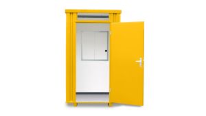 Kassenhäuschen, H2425 x B1400 x T1250 mm, 1 Fenster (Pos. B), ohne Möbelausstattung, Aussenwandlackierung RAL 1003 signalgelb