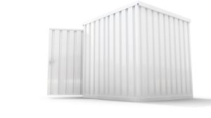 Isolierter Lagercontainer – 4 qm, 2405 x 2100 x 2170 mm, grauweiß, mit Holzfußboden, 1180 mm Einflügeltür mittig in Breitseite, montiert