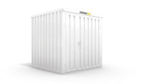Isolierter Lagercontainer – 4 qm, 2465 x 2100 x 2170 mm, grauweiß, mit isoliertem Boden, 1840 mm Doppelflügeltür mittig in Breitseite, montiert