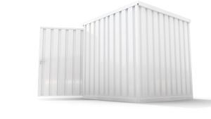 Isolierter Lagercontainer – 4 qm, 2405 x 2100 x 2170 mm, grauweiß, mit Holzfußboden, 1840 mm Doppelflügeltür mittig in Breitseite, montiert