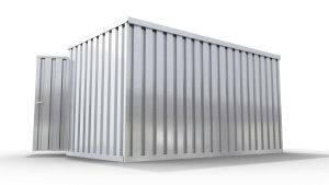 Werkzeugcontainer  – 10 qm, H2150 x B5080 x T2170 mm, verzinkt, mit Holzfußboden, 2750 mm Doppelflügeltür mittig in Breitseite, zerlegt