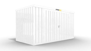 Isolierter Lagercontainer – 6 qm, 2465 x 3050 x 2170 mm, grauweiß, mit isoliertem Boden, 2400 mm Doppelflügeltür mittig in Breitseite, montiert
