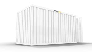 Isolierter Lagercontainer – 6 qm, 2465 x 3050 x 2170 mm, grauweiß, mit isoliertem Boden, 1840 mm Doppelflügeltür mittig in Stirnseite, montiert Isolierter Lagercontainer – 6 qm, 2465 x 3050 x 2170 mm, grauweiß, mit isoliertem Boden, 1840 mm Doppelflügeltür mittig in Stirnseite, montiert
