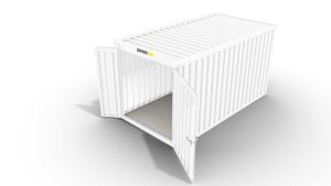 Isolierter Lagercontainer – 6 qm, 2465 x 3050 x 2170 mm, grauweiß, mit isoliertem Boden, 1840 mm Doppelflügeltür mittig in Stirnseite, montiert Isolierter Lagercontainer – 6 qm, 2465 x 3050 x 2170 mm, grauweiß, mit isoliertem Boden, 1840 mm Doppelflügeltür mittig in Stirnseite, montiert