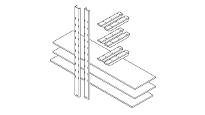 Lagerregal mit 2 verzinkte Regalsäulen, 6 Kragarme, 3 Holz-Regalböden B 2000 mm, T 500 mm, Tragfähigkeit 120 kg pro Boden