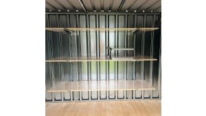 Lagerregal für Lagercontainer XS -XXL - 2 verzinkte Regalsäulen, 6 Kragarme, 3 Holz-Regalböden B 1000 mm, T 500 mm, Tragfähigkeit 120 kg pro Boden